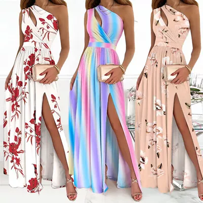 Womens High Split Maxi Dress One Shoulder Party Ball Gown Long Dress Elegant • £18.35