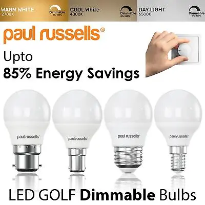 LED Dimmable GOLF Bulbs 5.5W=40w Equivalent Energy Savings Warm Cool Day Light • £9.99