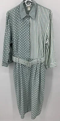 Vintage Secretary Geek BGB Size 16 Long Sleeve Elastic Waist Belted Shirt Dress • $16