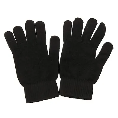 New Plain Black Mens Ladies Unisex Winter Gloves • £2.49