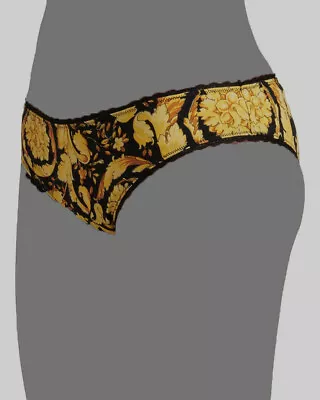 $125 Versace Women Gold Black Barocco-Print Bikini Brief Panty Size IT 3 / US 36 • $39.98