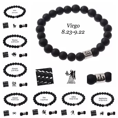 12 Constellation Bracelet Men Black Beaded Lava Stone Bracelet Fashion Bracelets • $3.41