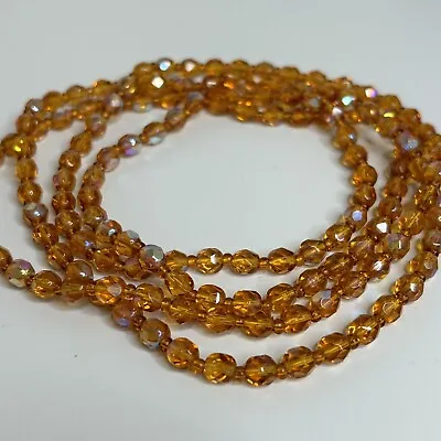 Vintage Orange Aurora Borealis AB Crystal Faceted Necklace 45” Long Glass Bead • $39.99