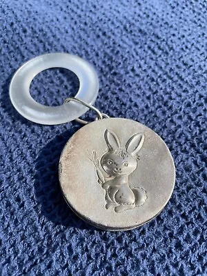 Vintage Poole Sterling Silver Rabbit Design Baby Rattle/Teething Ring • $25