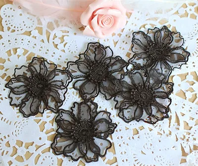 £4.99 • Buy Bridal Organza Applique Floral Wedding Motif Black Costume Craft Lace Trim 4 PCs