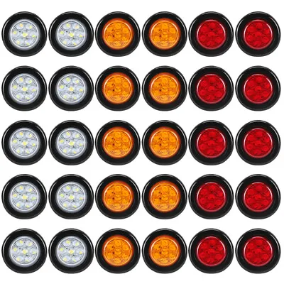 Amber/Red 2  Inch Round 7 LED Side Marker Clearance Lights Truck Trailer RV Lamp • $10.98