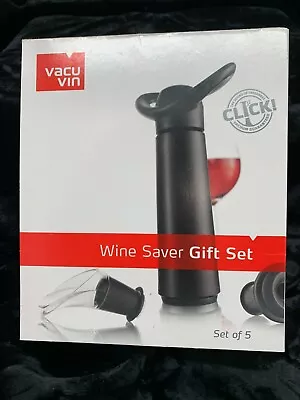 $18.95 • Buy Vacu Vin  Wine Saver Vacuum Pump Set  Of 5 With 2 Stoppers - Black