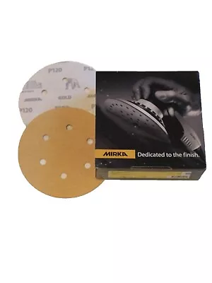 Mirka 6'' Gold 6-Hole 120 Grit Dustless Hook & Loop Sanding Vacuum Disc P120 • $12.99