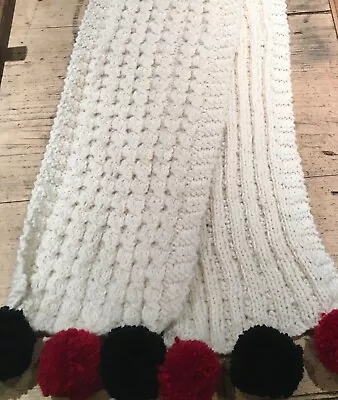 100% Wool Aran Cable Knit Scarf Cream Hand Knitted • £12.50