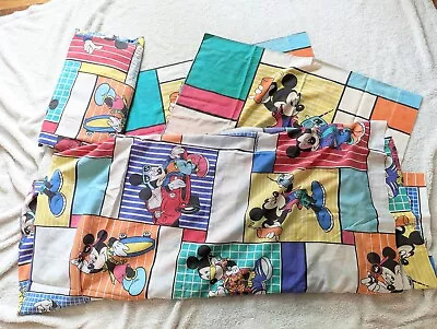 Vintage 90s Cool Mickey Mouse Pillow Case And Sheet Bedding Set Walt Disney Co  • $24.30