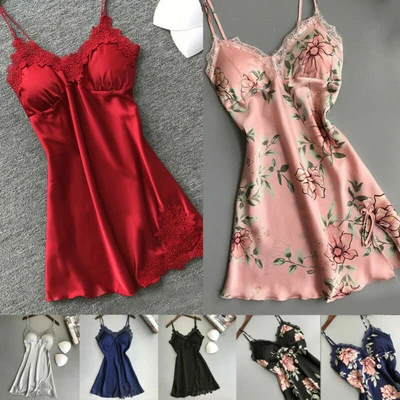 $5.18 • Buy Women Satin Chemise Lingerie Sexy Sleepwear Nightdress Cami Slip Dress Nightwear