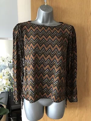 $12.21 • Buy ZARA Fringe Zig Zag Detail Long Sleeve Top Blouse Size M 