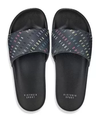 Victoria's Secret Sport Slides Slip On Sandals Flip Flops Black With Logo M • $49.95