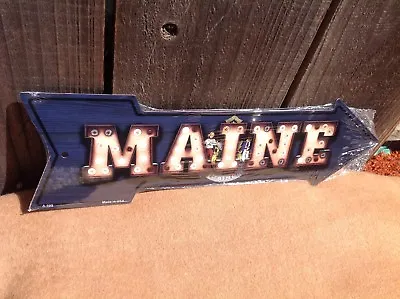Maine State Flag This Way To Arrow Sign Directional Novelty Metal 17  X 5  • $14.95