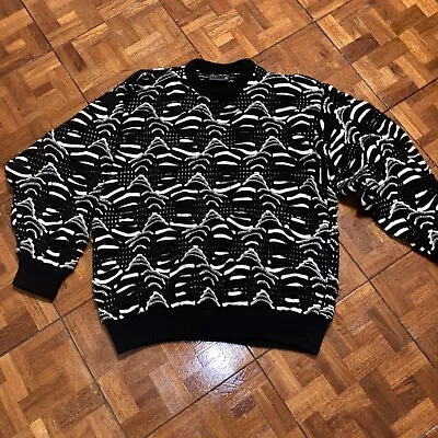 Vintage Coogi Mens Black White Cotton Long Sleeve Pullover Sweater Size Large • $109.99