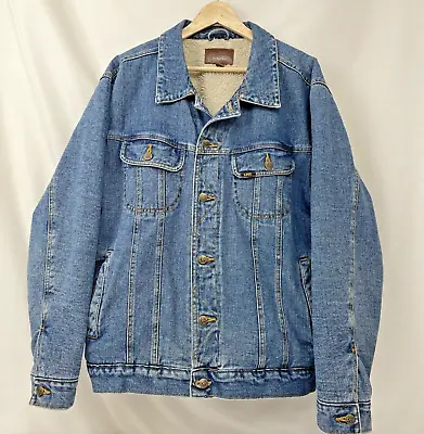 Vintage Lee Sherpa Lined 1M45154 Mens Size L Jean Trucker Jacket Denim 4 Pocket • $44.95