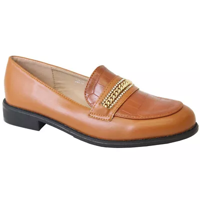 £12.95 • Buy Womens Flats Croc Loafer Chain Office Brogue Pumps Ladies School Work Shoes Size
