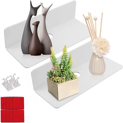Floating Wall Shelves Adhesive Shelf With Accessories Acrylic Small Shelf • £6.73