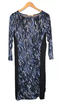 $5 • Buy JANE LAMERTON Sz 14 Black & Blue 3/4 Sleeve Ruched Dress