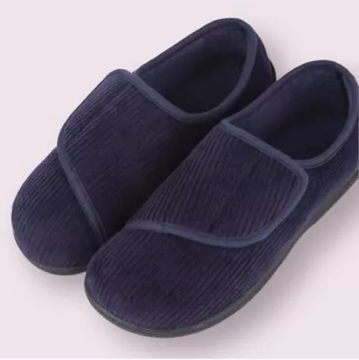 Navy Blue Fleece Memory Foam Slippers 12 Diabetic Arthritis Edema House Shoes • $16.99
