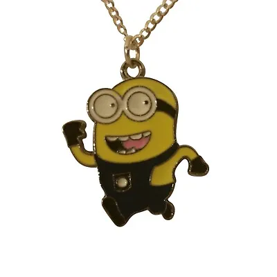 Minion Movie Charm Medallion Necklace Pendant 16  Silver Plated Gift Box USA • $12.85
