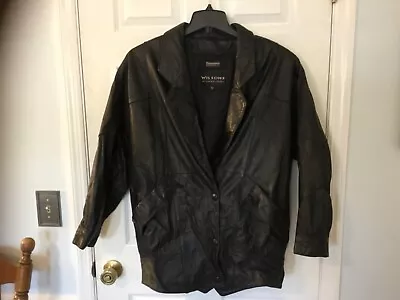 Wilsons Black Leather Jacket Thinsulate Liner Snap Closures Men's Medium VTG • $85