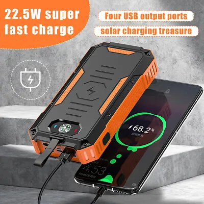 Wireless Solar Power Bank LED USB Backup External Battery Fast Charger 30000mAh • $34.99