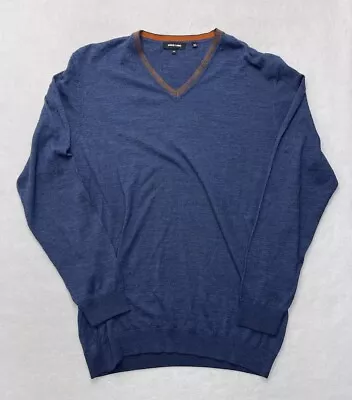 Jared Lang Mens Pullover V Neck Sweater Size 2XL Merino Wool Blend Blue NWOT • $19.99