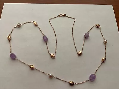 VERONESE Sterling Silver Rose Gold Clad Amethyst & Pink Pearls 36  Necklace • $38