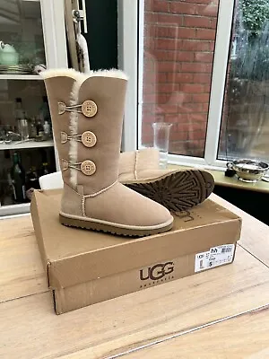 Ugg Bailey Button Triplet Sand Yellow Tall Sheepskin Boots 1873 / W Uk 3.5 Us 5 • £145