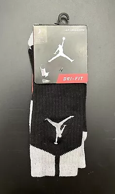 Retro Nike Air Jordan Dri-Fit Black & Grey Crew Socks L  (Men’s 8-12) New • $16.89