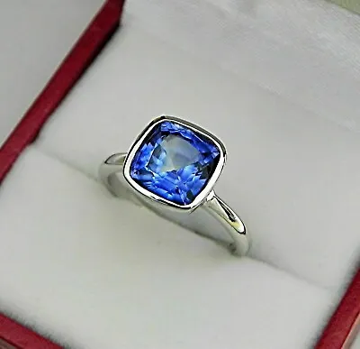 2Ct Cushion Lab Created Blue Tanzanite Diamond Women Ring 14K White Gold Plated • $65.99