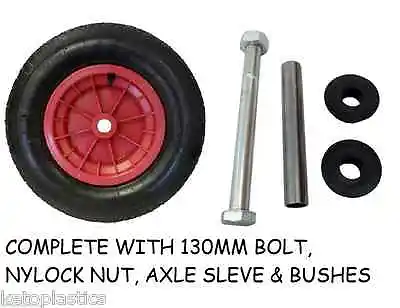 14  Red Pneumatic Wheelbarrow Wheel Tyre  3.50/4.00-8 + 130mm Axle • £13.99