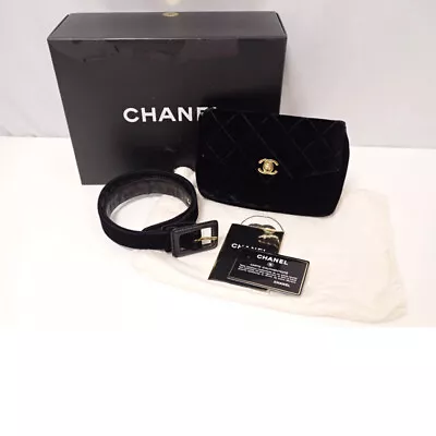 Chanel Matelasse Waist Bag Pouch Velor Black Vintage Black/ • $4078.46