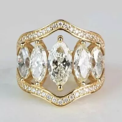 4Ct Marquise Cut Real Moissanite Women Eternity Wedding Band Yellow Gold Plated • $175.99