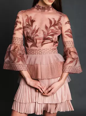$5500 J. Mendel Runway Embroidered Organza Silk Pink Cocktail Dress IT 40 US 4 • $647.90