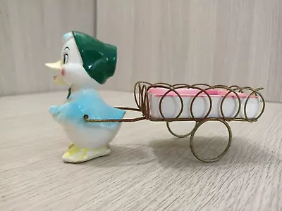 Duck Pulling Wire Cart Planter / Trinket Box Vintage Ceramic 1950s Good Cond • $20.95