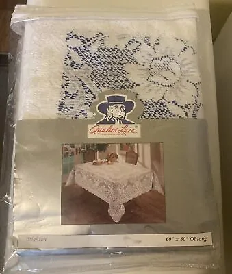 Vintage Quaker Lace Tablecloth “Brighton White” Oblong 60” X 80” NEW NOS • $19.99