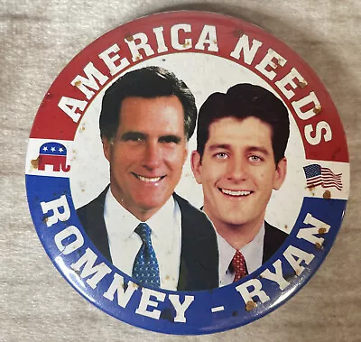 2012 America Needs Mitt Romney Paul Ryan 3” Campaign Pinback Button • $19.99