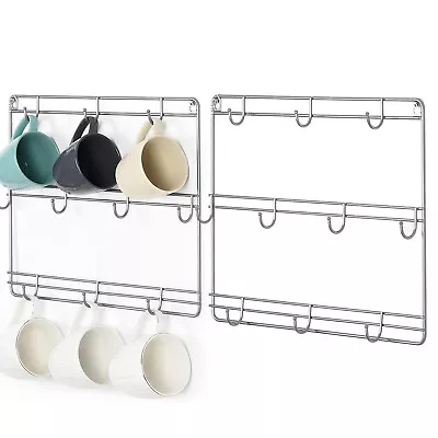 2PCS Metal Wall Mounted Coffee Mug Storage Rack W/10 HooksCup Display Organizer • $16.99