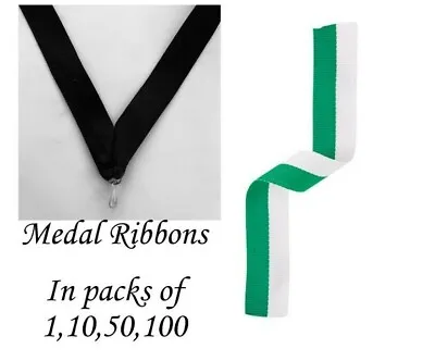 Green And White Medal Ribbons With Clip Woven In Packs Of 11050100 • £3.32