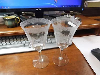 Morgantown Biscayne Water Goblets 2-count Fancy Etching Old Estate 6 5/8  • $9.95