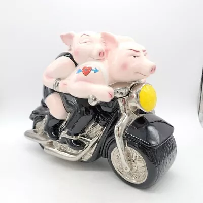 Vintage Harley Biker Hogs Pigs Cookie Jar Motorcycle Hand Painted Clay Arts 1999 • $123.74