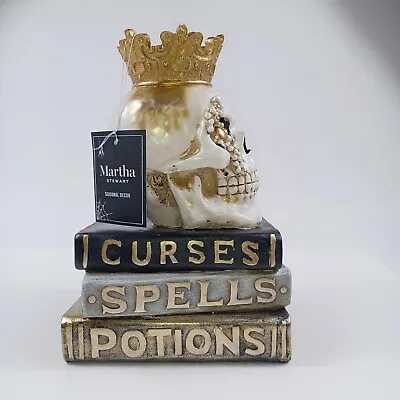 Haloween Decor Martha Stewart Skull With Crown On Books Figurine NEW (Fast Ship) • $29.99