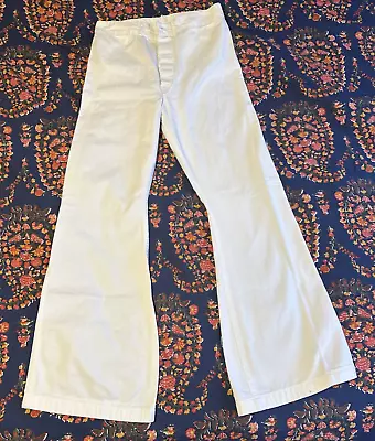 1960s Seafarer Uniform By Stevens White Sailor Pants Button Fly Bell Bottom Sz S • $145