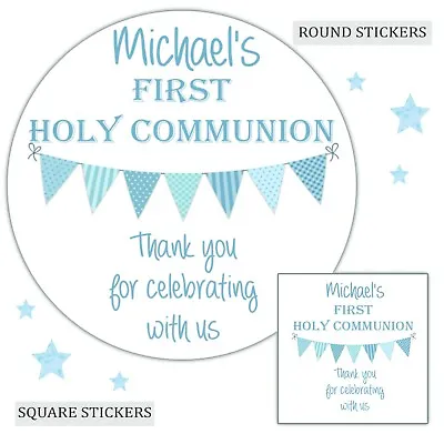 Personalised First Holy Communion Stickers Party Sweet Bag Cone Favour Boy • £3.99