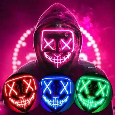 Purge Inspired Halloween Mask LED Scary Light Up Cosplay Fancy Costume Neon • $8.92