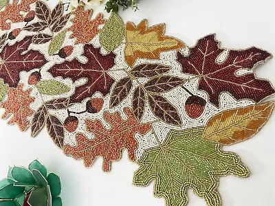 Handmade Table Runner Maple Leaf Bead Runner 13x36inch Multicolour • $63