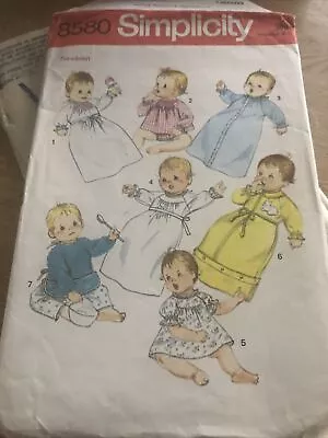 Vintage Sewing Pattern Simplicity 8580 Baby's Gowns Sleeping Bag Bib 6M NEW • £10.99