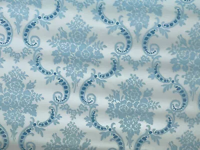 VTG 1960s Velvet Pearl Wallpaper Powder Blue Flower Flocked Approx 72 Sqare Feet • $165